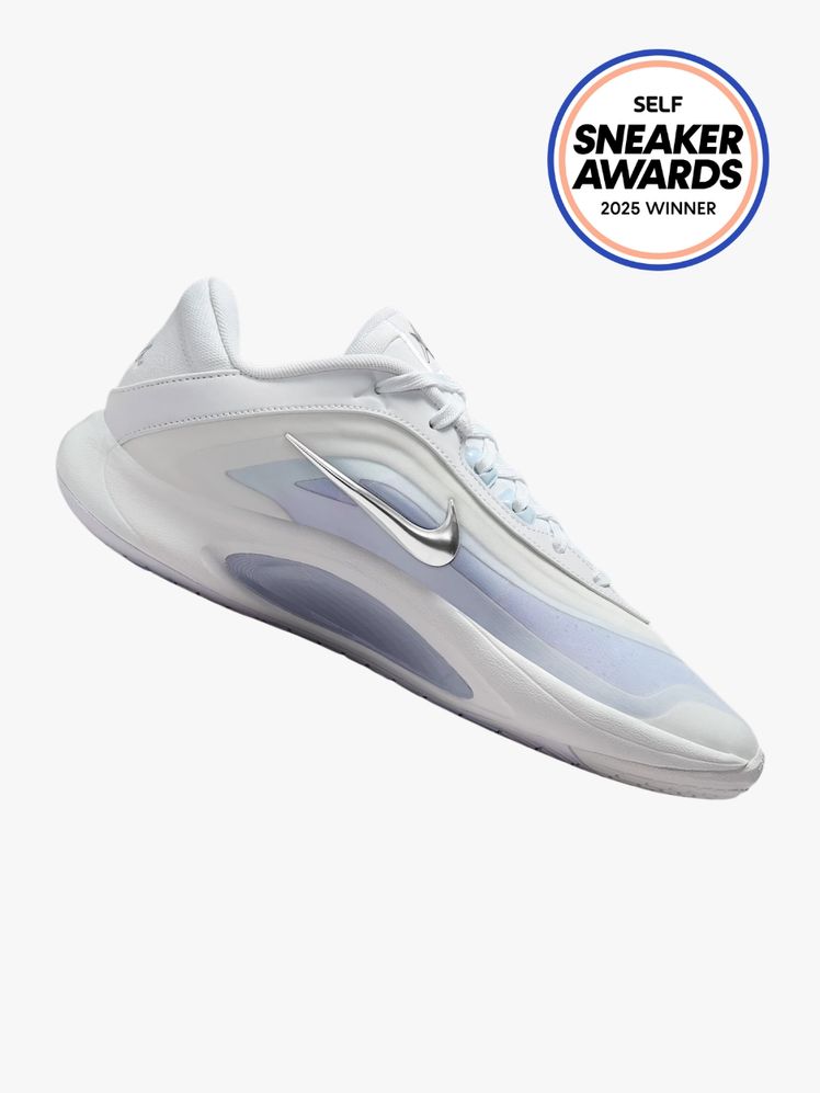 Nike A'One sneaker in cooltoned white color way. The SELF Sneaker Awards seal is in the top right corner.