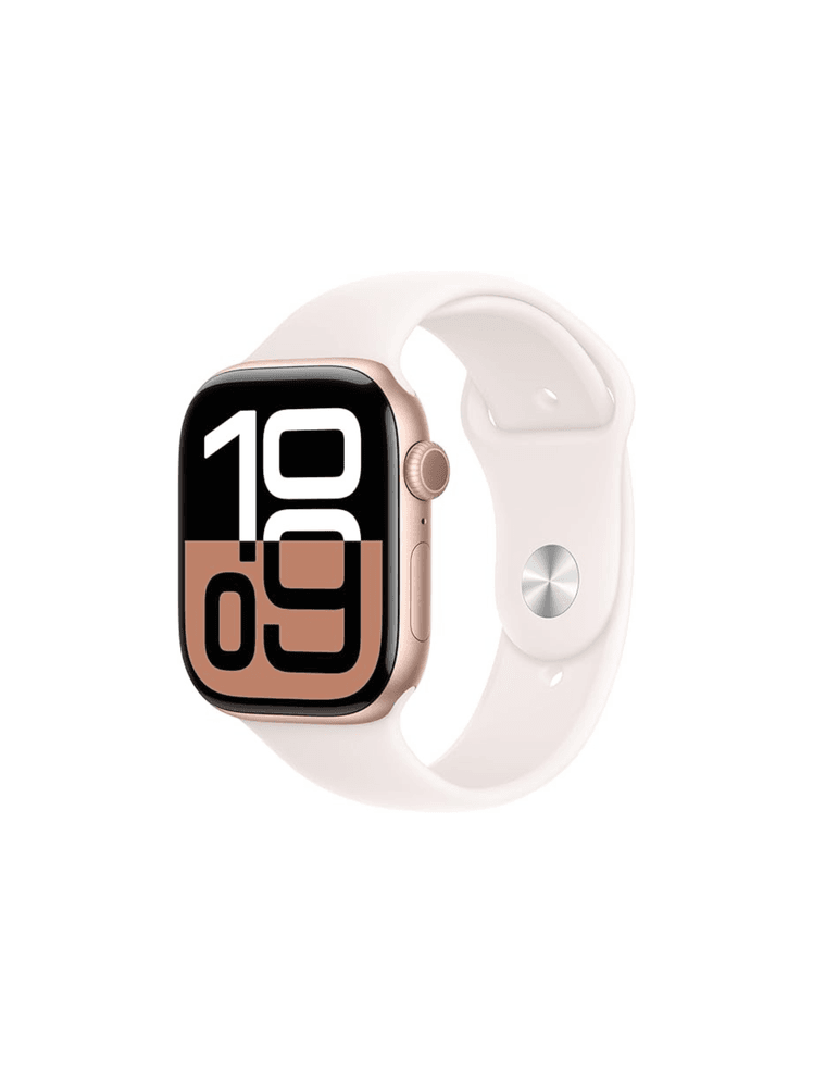 Watch Series 10 in branded white and rose gold color way on white background